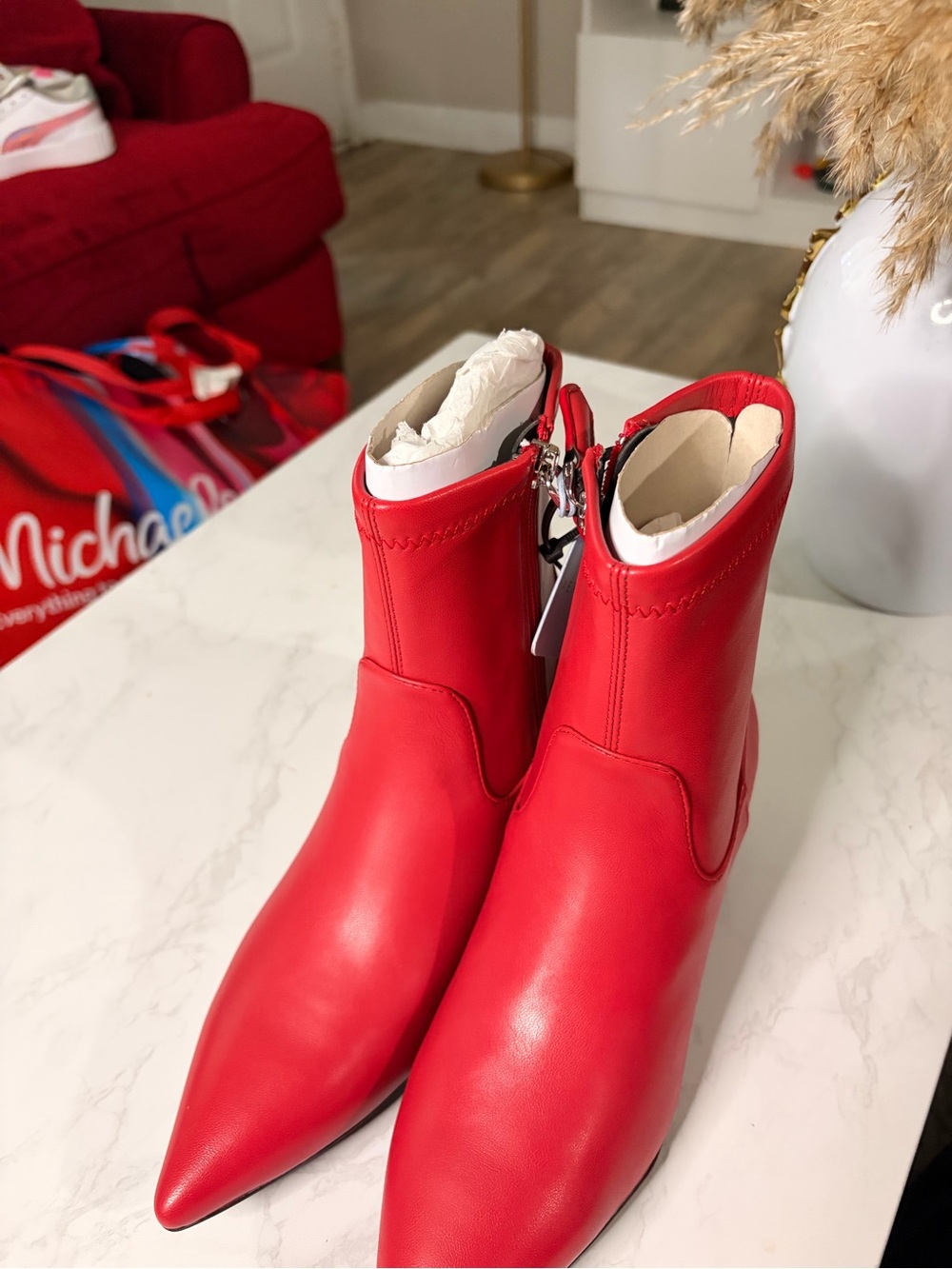 Red Pointed-Toe Women's Ankle Boots - Sleek Leather Style